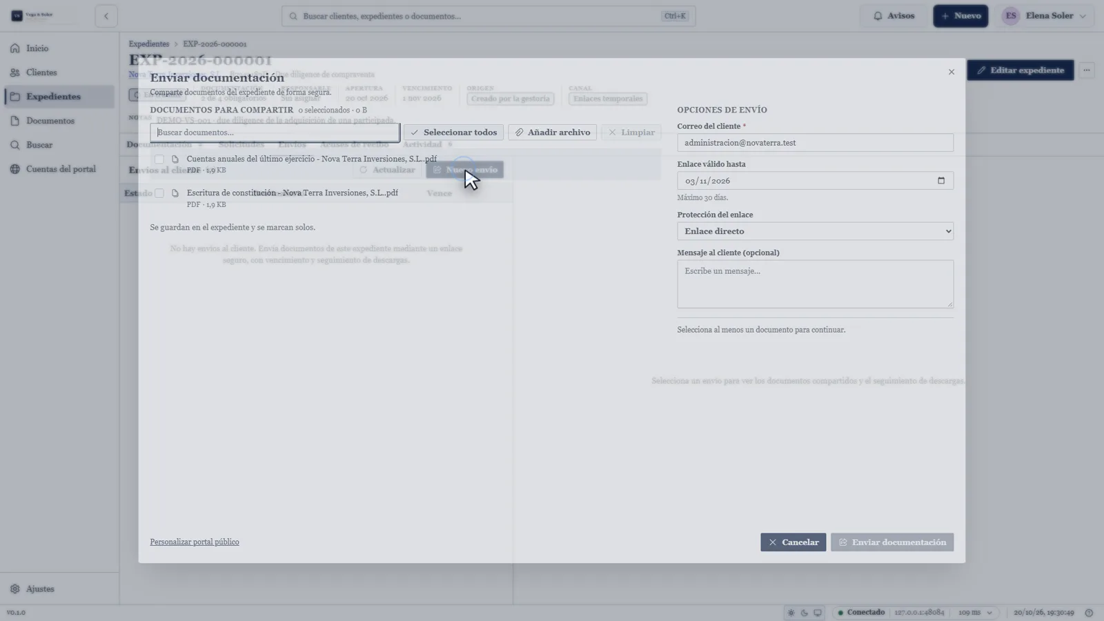DocuCentral: envío de documentación con fecha de validez, protección del enlace y registro